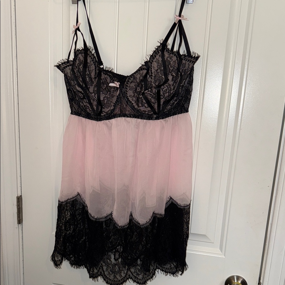 Dreamgirl Black and Pink Lace Chemise